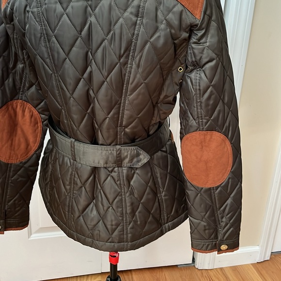 Vince Camuto quilted belted field jacket green tan sz medium - Picture 10 of 14
